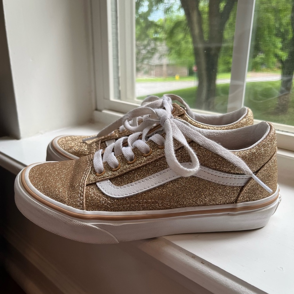 Girls Vans Gold and White Glitter Sneaker